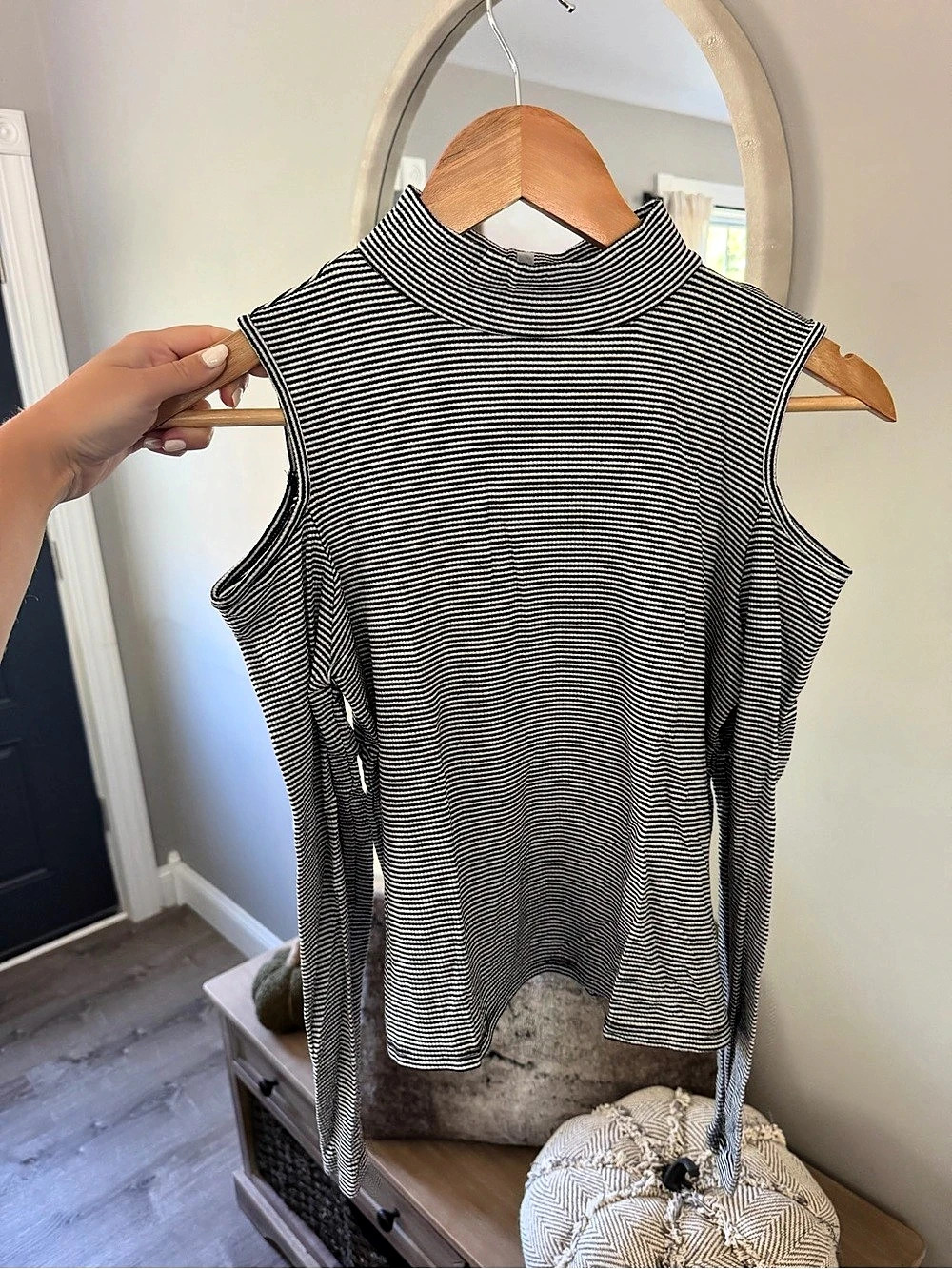 Striped Mock Neck Tunic in Black & White Medium